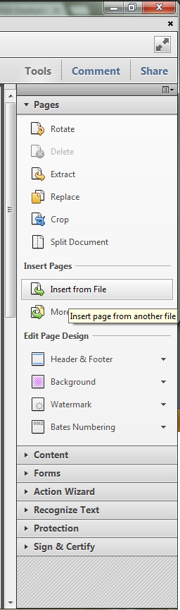 Acrobat "insert from file" screenshot